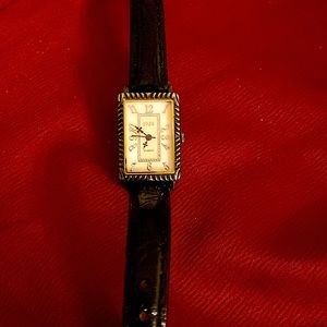 Watch by 1928 with Black Leather Band. Art Deco Style.